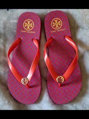 Tory Burch Red Logo Flip Flops